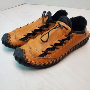 LZDZN Men's Tan Leather Lace Up Slip On Casual Driving Moccasin Shoes Size 9 US